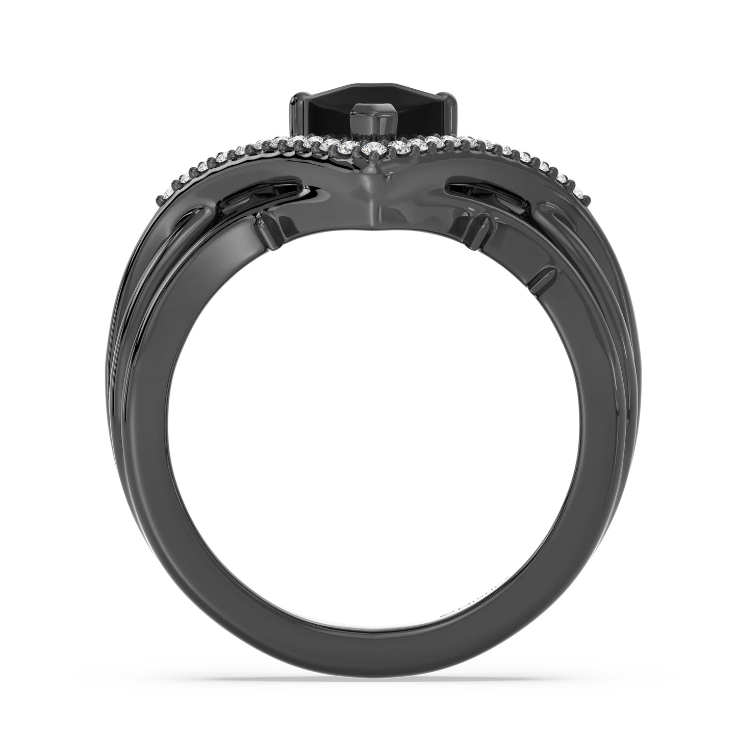 Enchanted Disney Fine Jewelry Black Rhodium over Sterling Silver with 1/6 CTTW Diamonds and Black Onyx Maleficent Ring