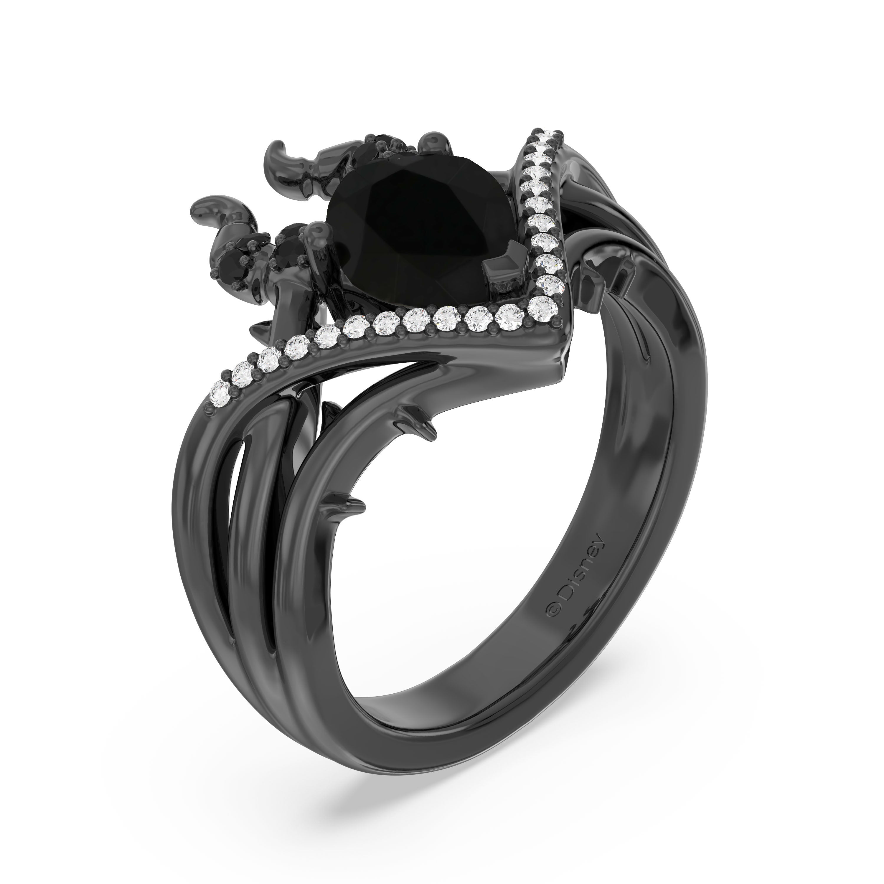 Disney Maleficent Inspired Diamonds and Black Onyx Ring in Black