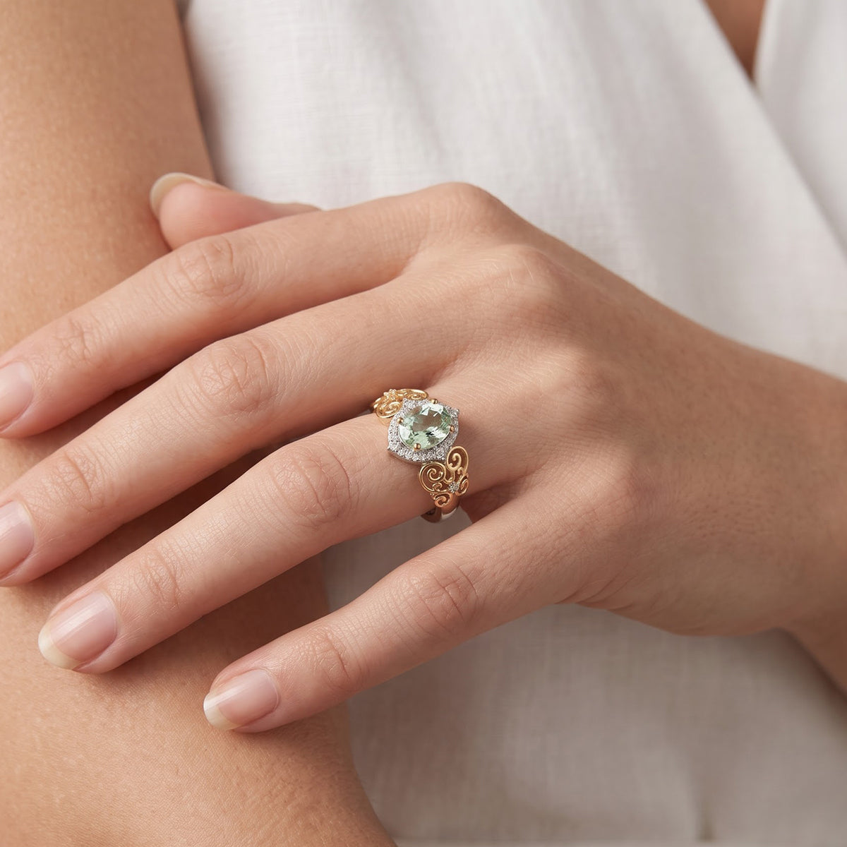 Enchanted Disney Fine Jewelry 14K Yellow Gold Over Sterling Silver with 1/8 CTTW  Diamonds and Green Amethyst  Tiana Ring
