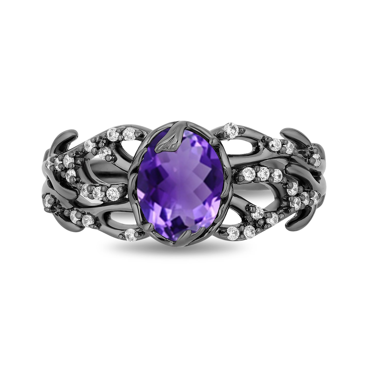 Enchanted Disney Fine Jewelry Black Rhodium Over Sterling Silver with 1/6 CTTW Diamonds and Amethyst Ursula Ring