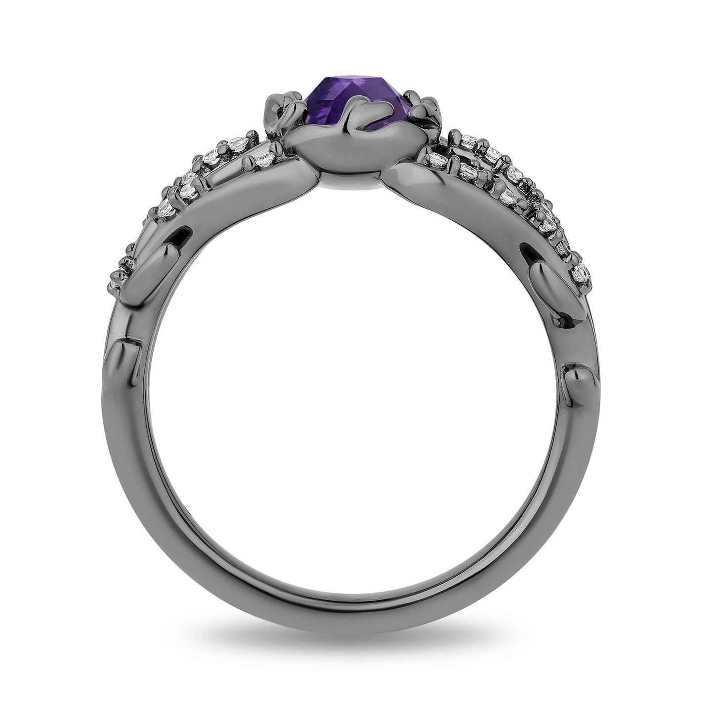 Enchanted Disney Fine Jewelry Black Rhodium Over Sterling Silver with 1/6 CTTW Diamonds and Amethyst Ursula Ring