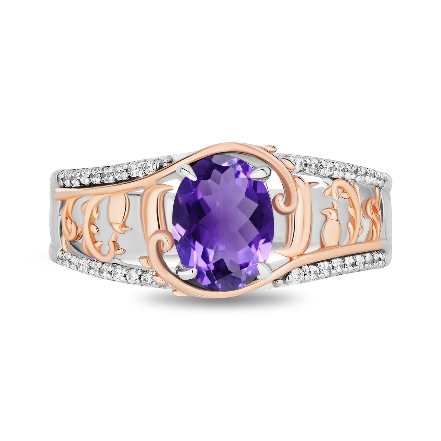 Enchanted Disney Fine Jewelry 14K Rose Gold Over Sterling Silver and 1/8 CTTW Diamonds and Amethyst Rapunzel Ring