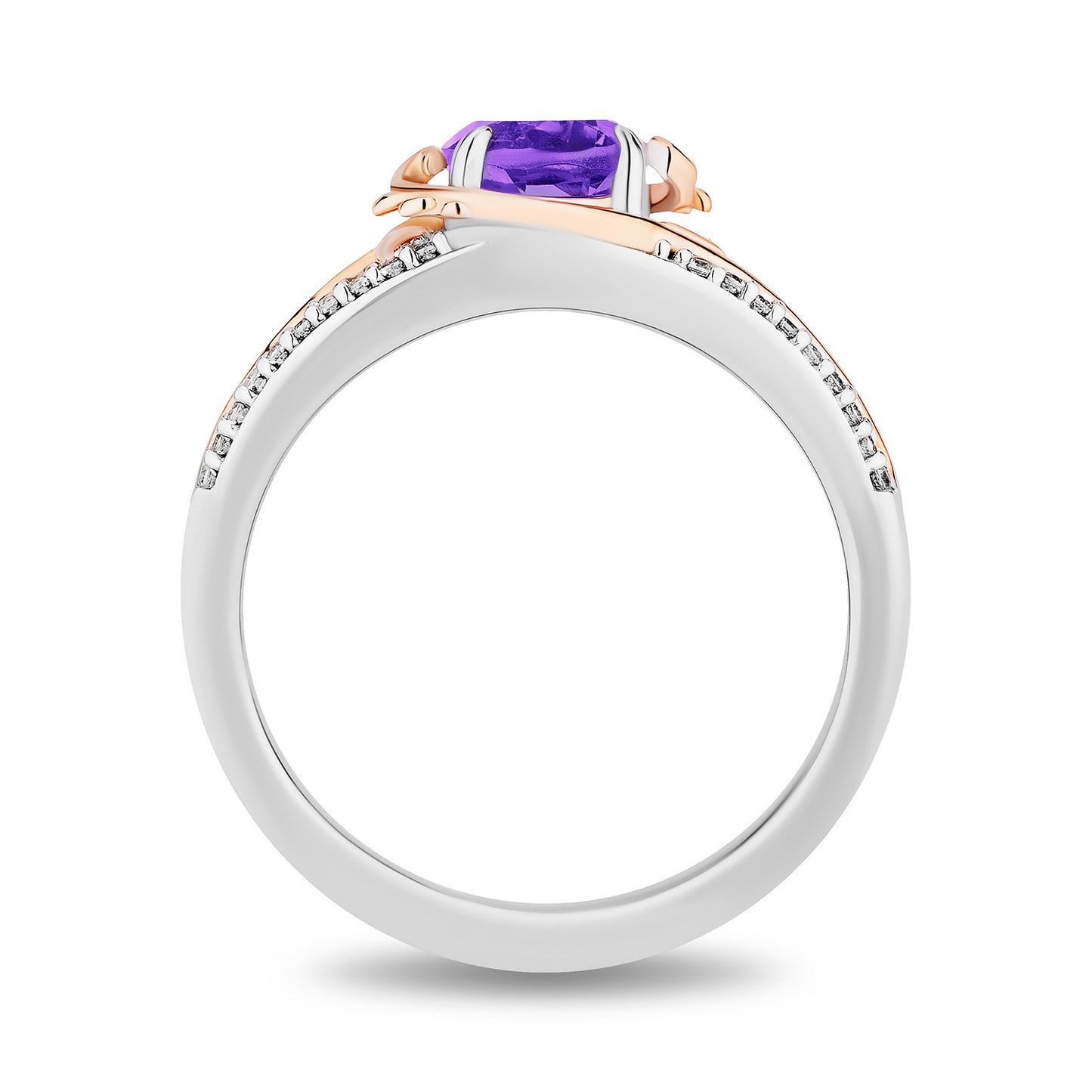 Enchanted Disney Fine Jewelry 14K Rose Gold Over Sterling Silver and 1/8 CTTW Diamonds and Amethyst Rapunzel Ring