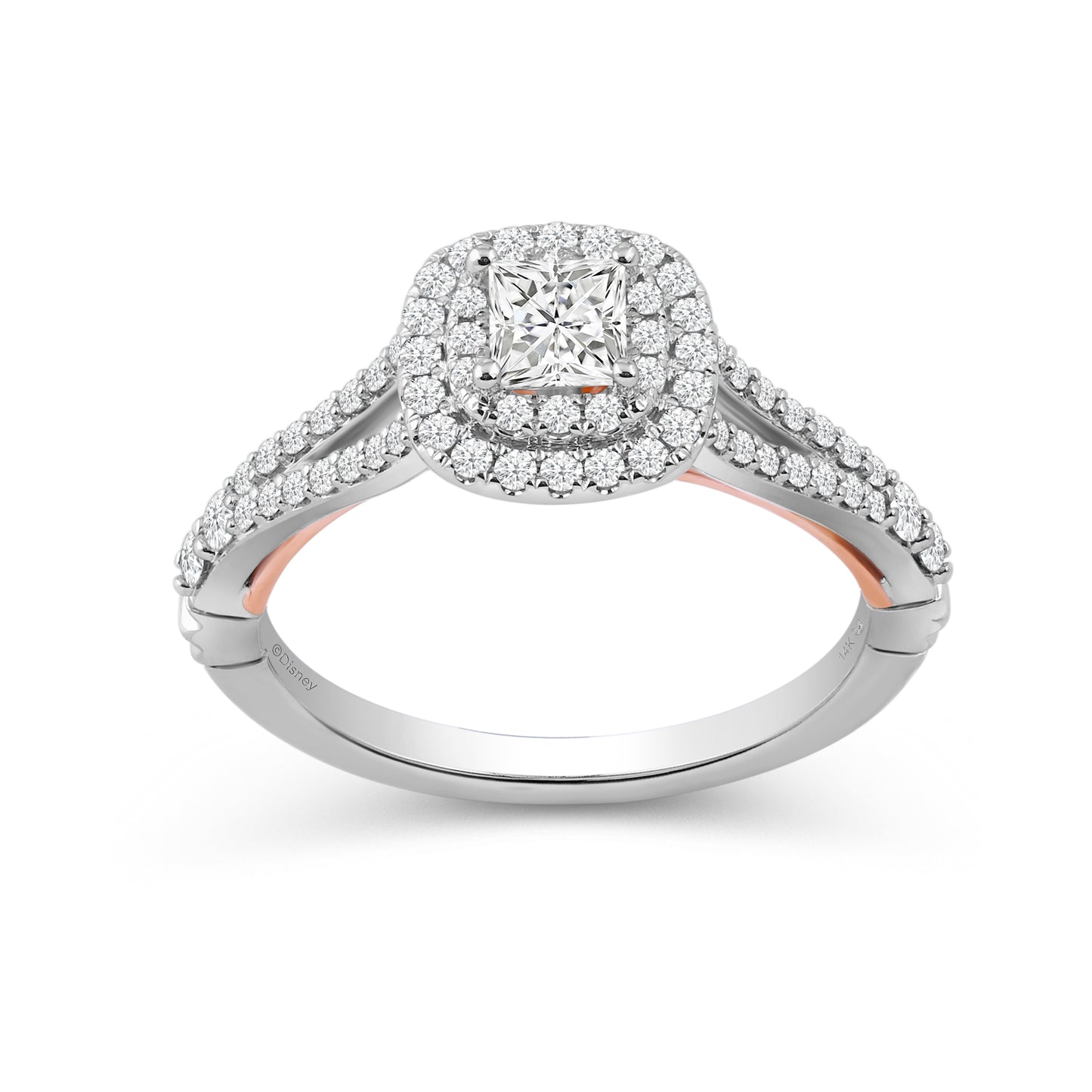 Enchanted Disney Fine Jewelry 14K White and Rose Gold with 3/4 CTTW Diamond, Disney's Belle Engagement Ring