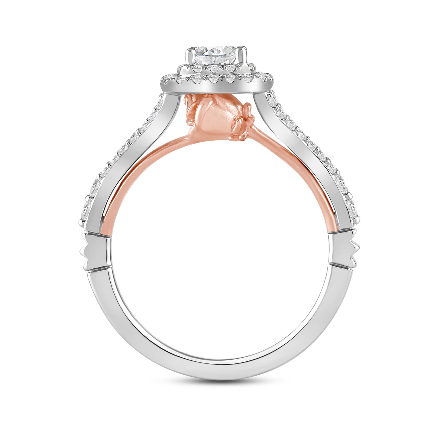 Enchanted Disney Fine Jewelry 14K White and Rose Gold with 3/4 CTTW Diamond, Disney's Belle Engagement Ring