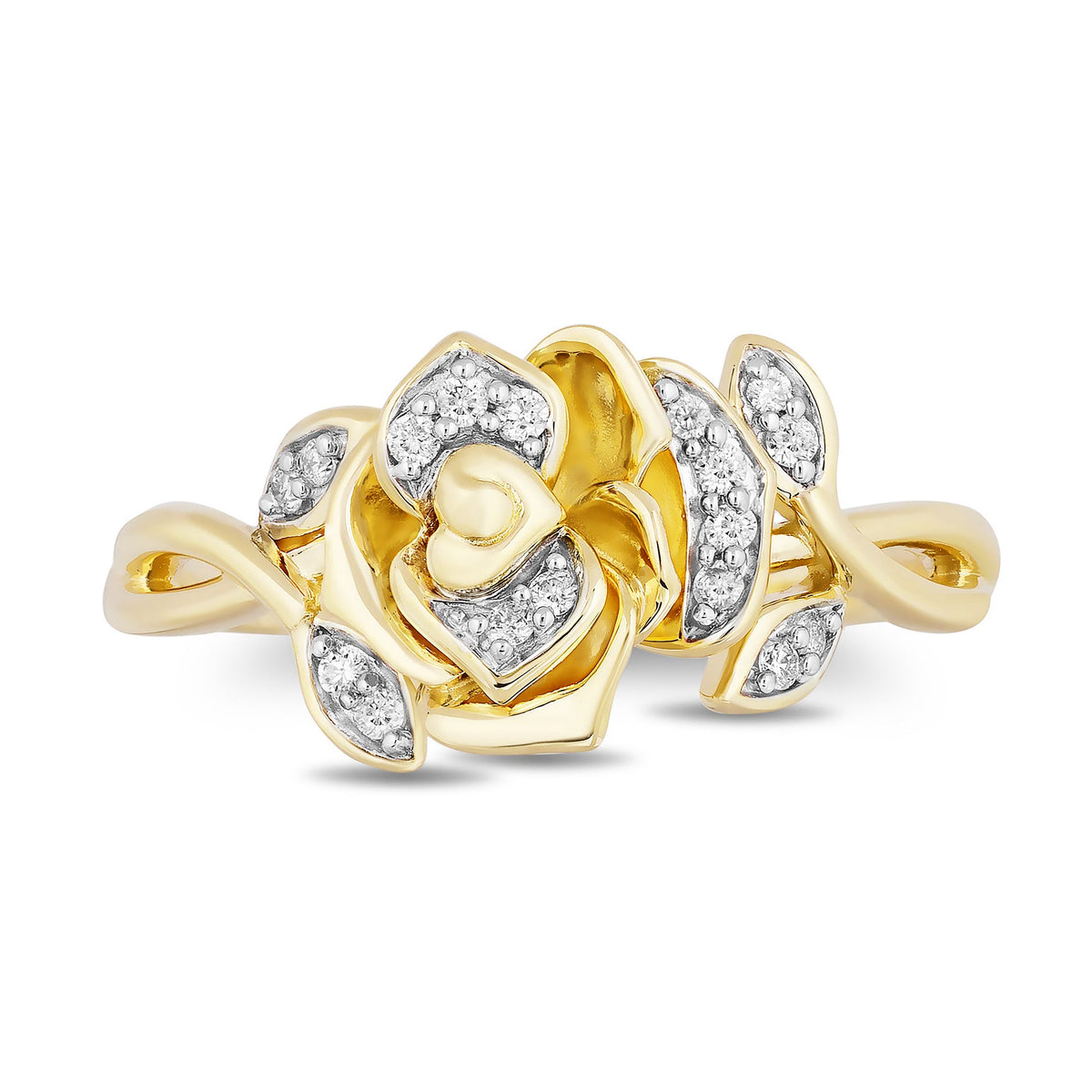 Enchanted Disney Fine Jewelry 14K Yellow Gold Over Sterling Silver with 1/10 CTTW Diamond Disney's Belle Rose Ring