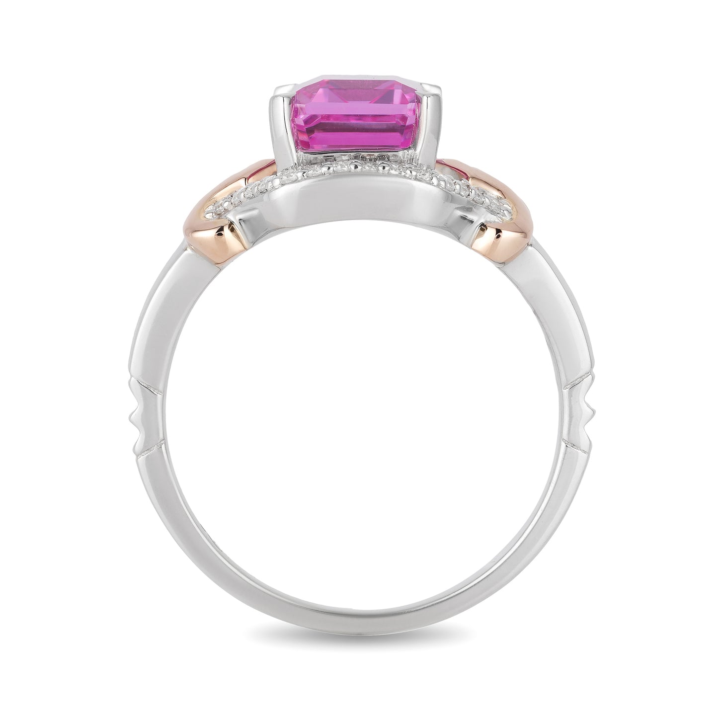 Enchanted Disney Fine Jewelry Sterling Silver and 10K Rose Gold with 1/6 CTTW and Lab Grown Pink Sapphire Aurora Ring