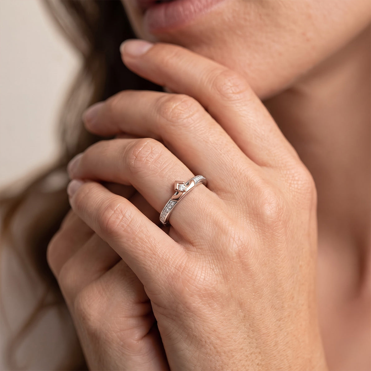 Enchanted Disney Fine Jewelry Sterling Silver and 10K Rose Gold 1/10 CTTW Aurora Tiara Ring