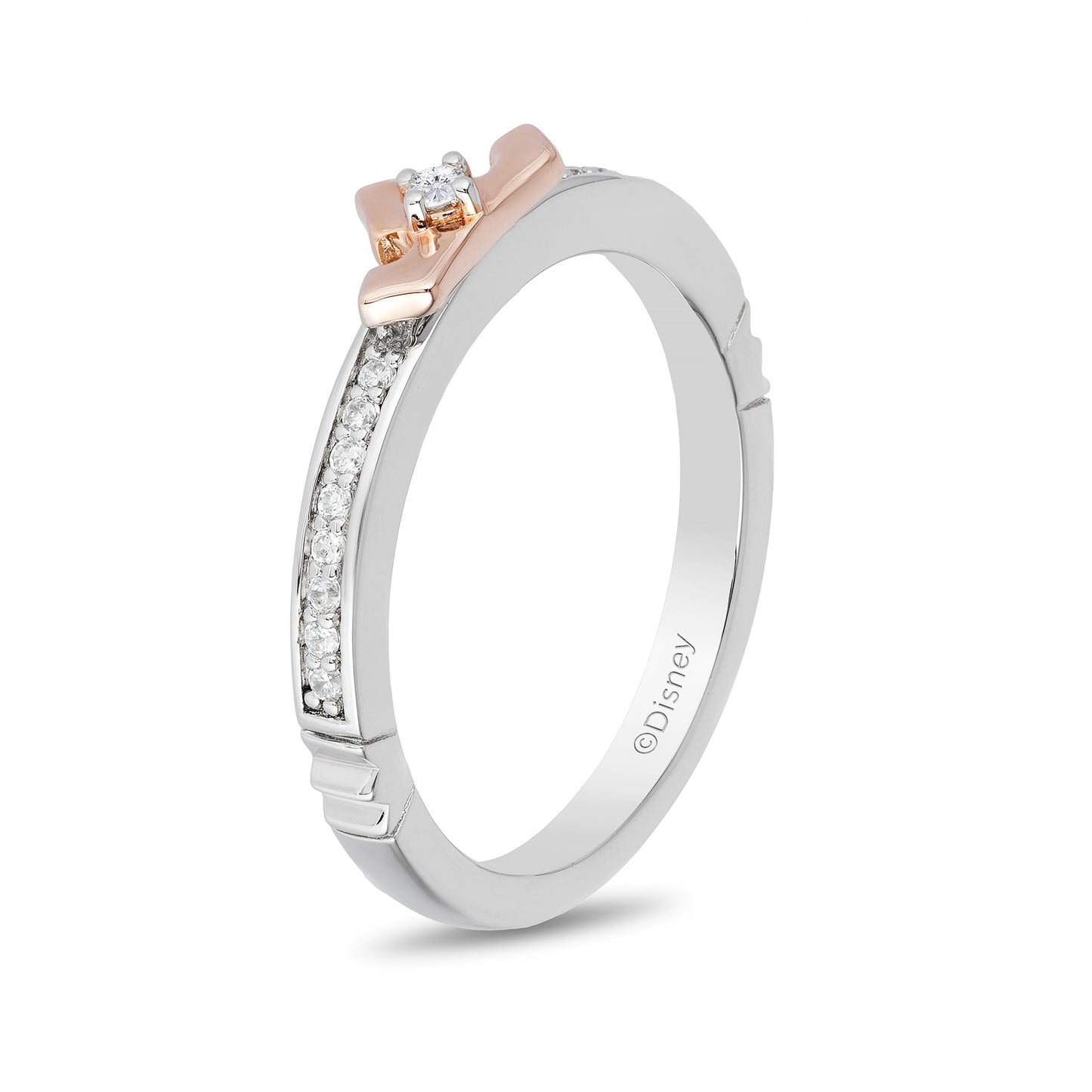 Enchanted Disney Fine Jewelry Sterling Silver and 10K Rose Gold 1/10 CTTW Aurora Tiara Ring
