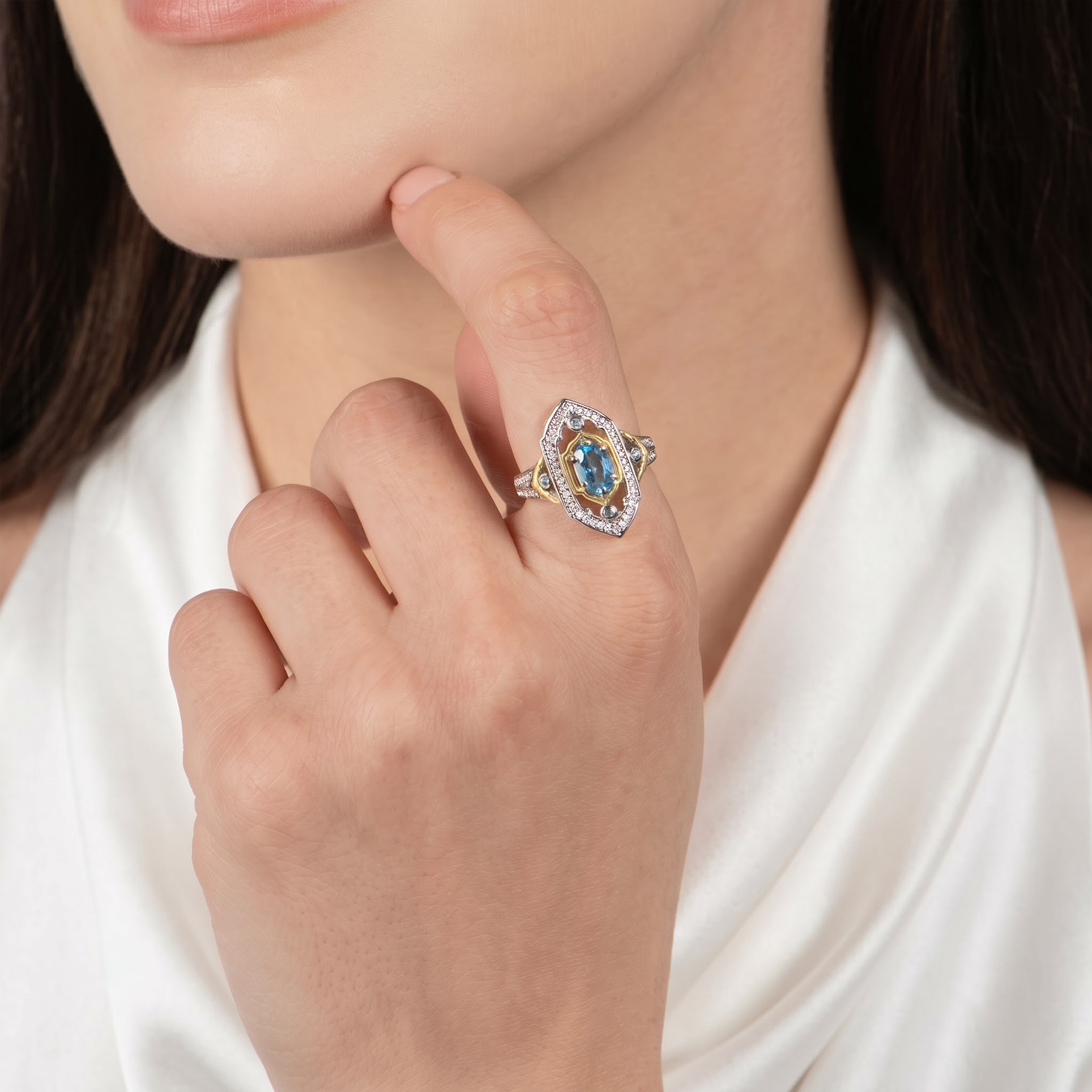 Disney Jasmine Inspired Diamond and Swiss Blue Topaz Ring in