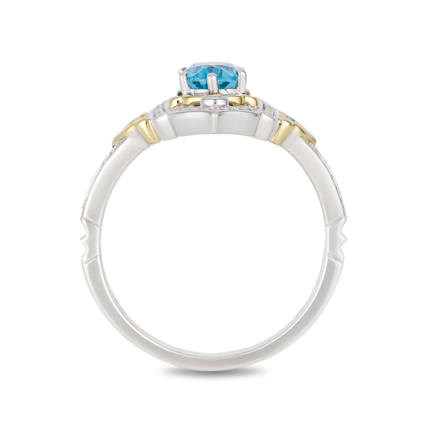 Enchanted Disney Fine Jewelry Sterling Silver and 10K Yellow Gold 1/5 CTTW Diamond and Swiss Blue Topaz Jasmine Ring