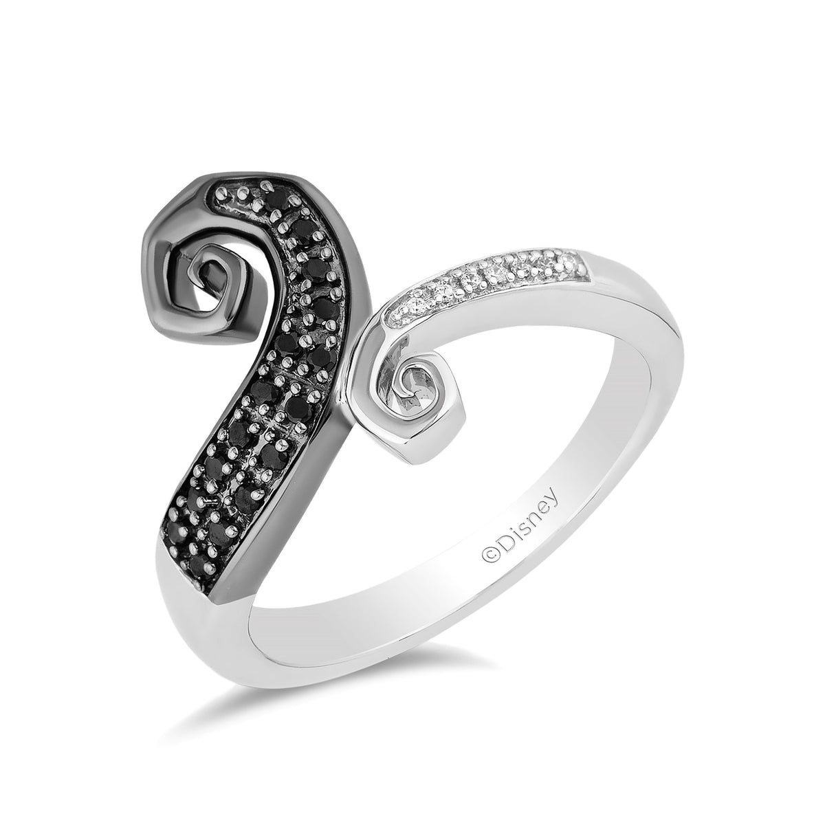 Disney Jewels Black Rhodium over Sterling Silver with 1/8 CTTW Black and White Diamonds, Disney Tim Burton's The Nightmare Before Christmas Ring