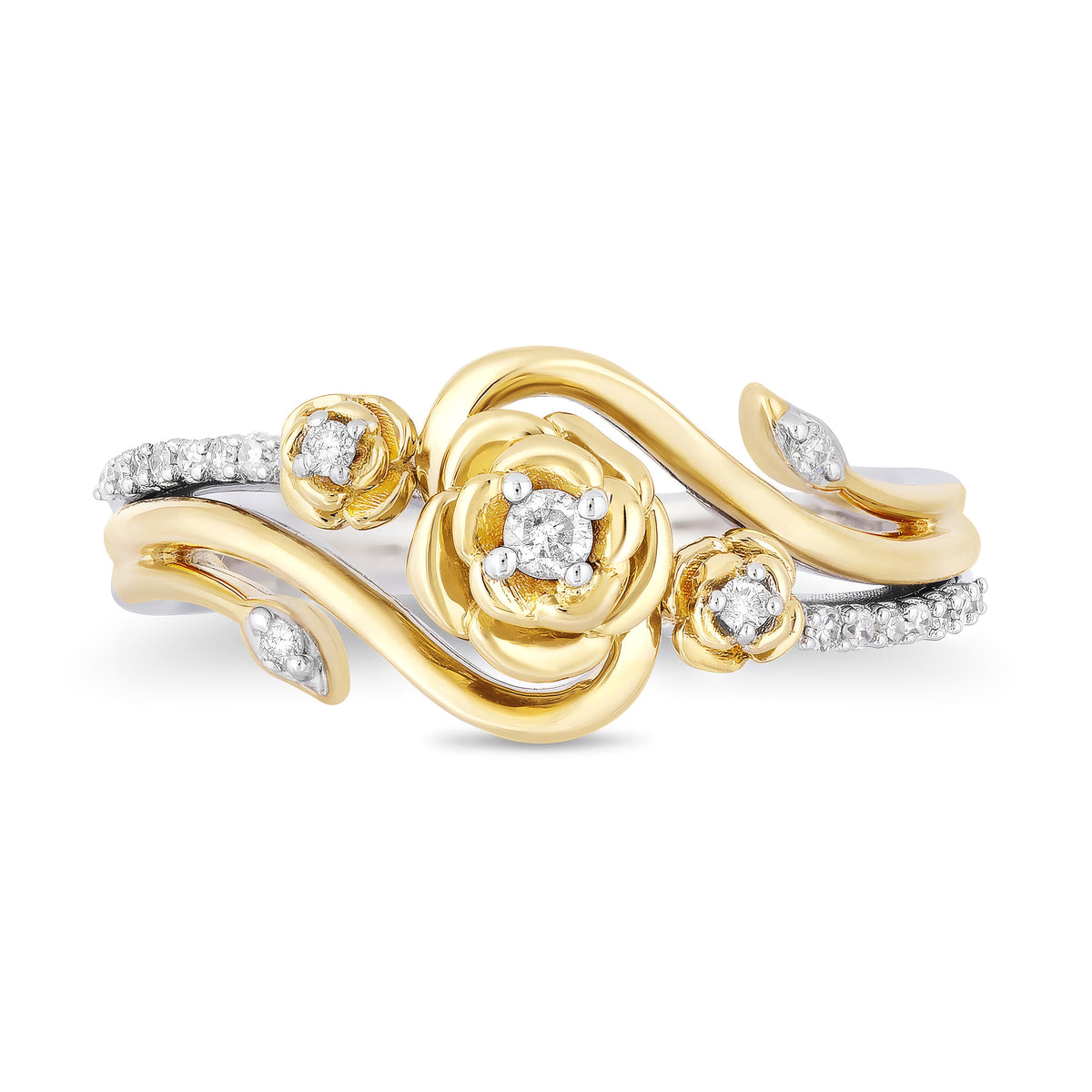 Enchanted Disney Fine Jewelry 14K Yellow Gold Over Sterling Silver with 1/6 CTTW Diamond Disney's Belle Rose Ring