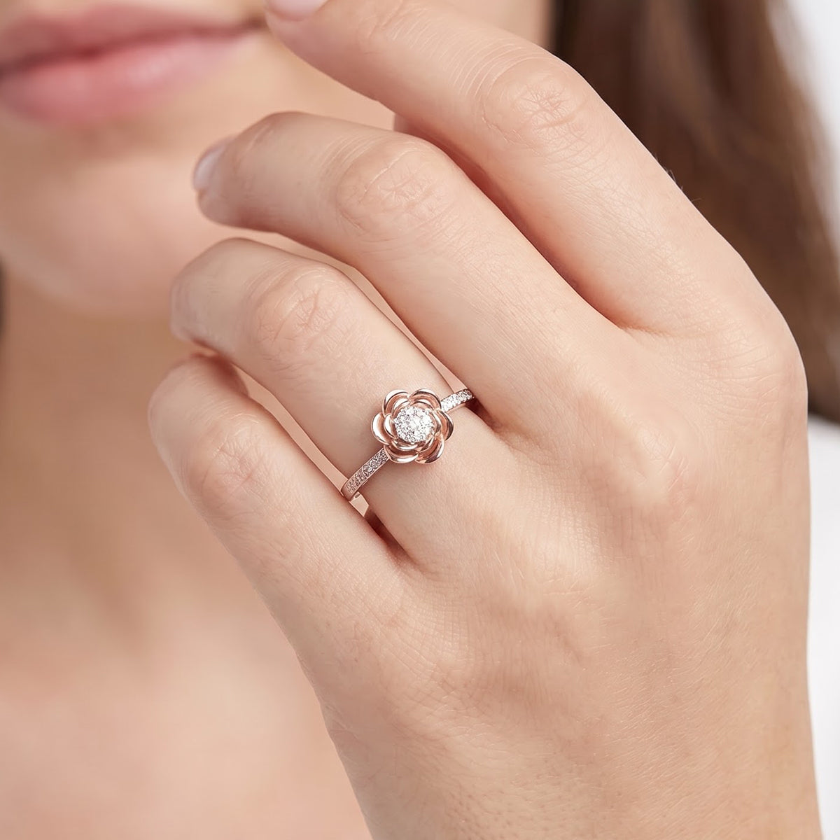 Enchanted Disney Fine Jewelry 14K Rose Gold Over Sterling Silver 1/4 CTTW Belle Rose Composite Ring