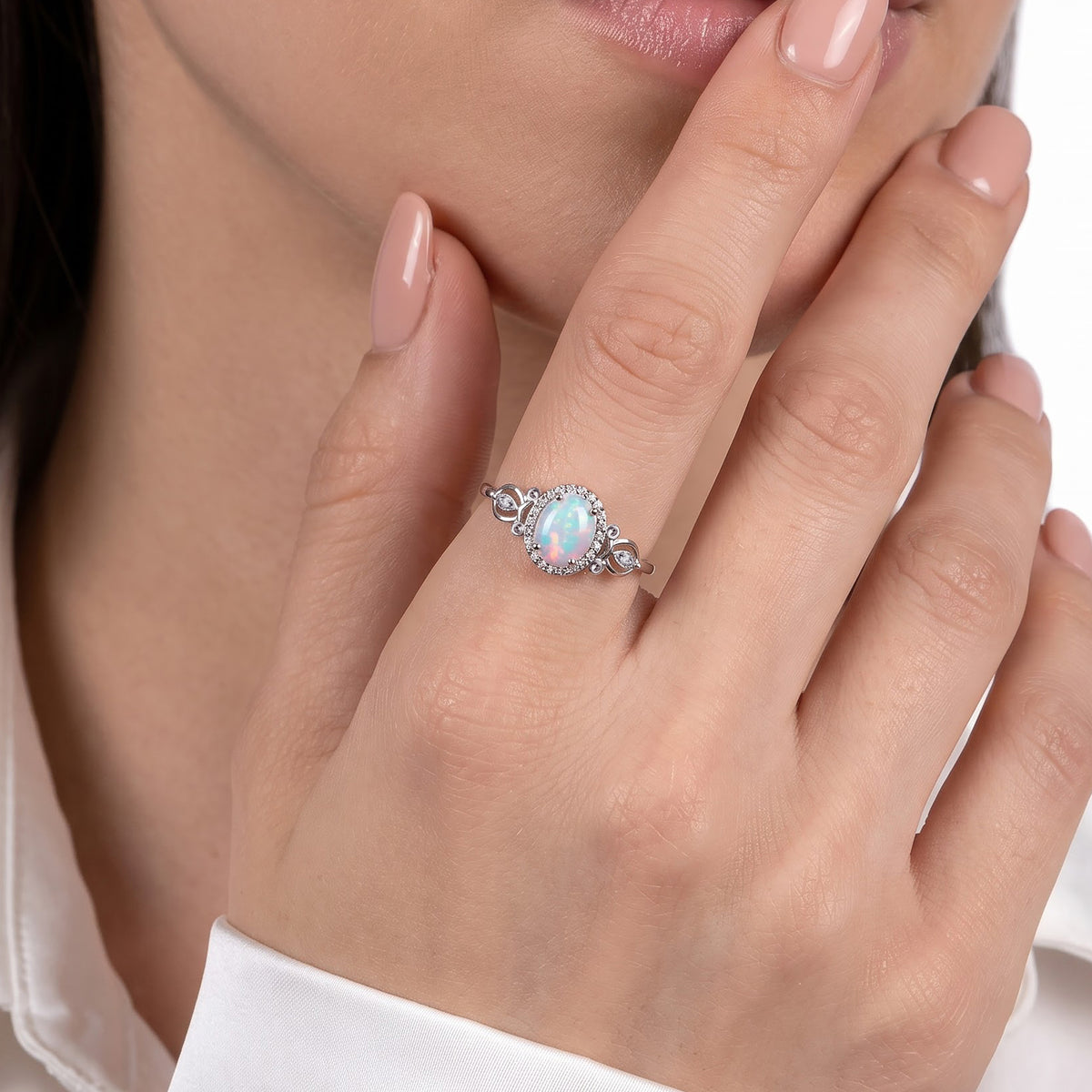 Enchanted Disney Fine Jewelry Sterling Silver with 1/10 CTTW Diamond and Lab Grown Opal Cinderella Carriage Ring