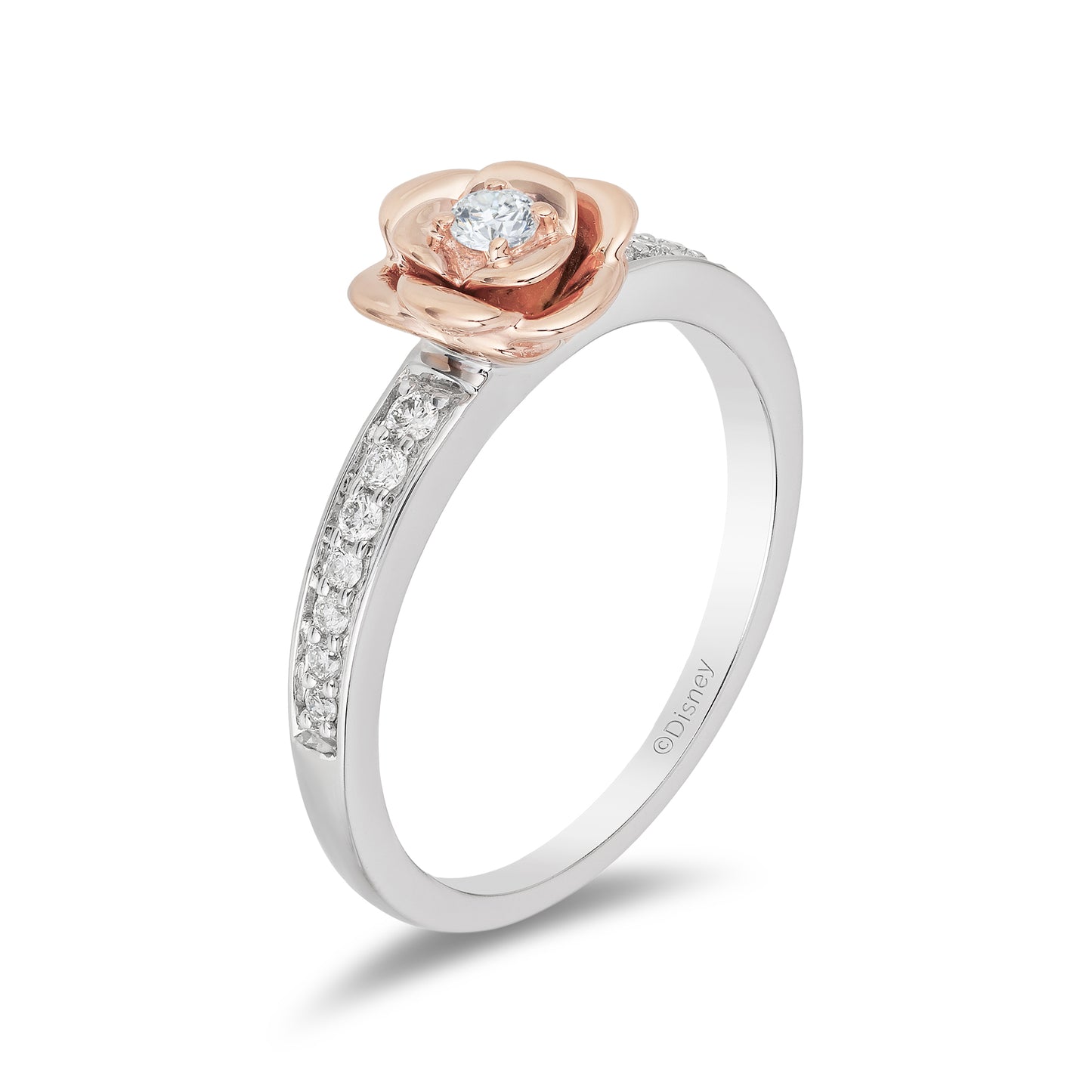 Enchanted Disney Fine Jewelry Sterling Silver and 10K Rose Gold 1/5 CTTW Belle Rose Ring