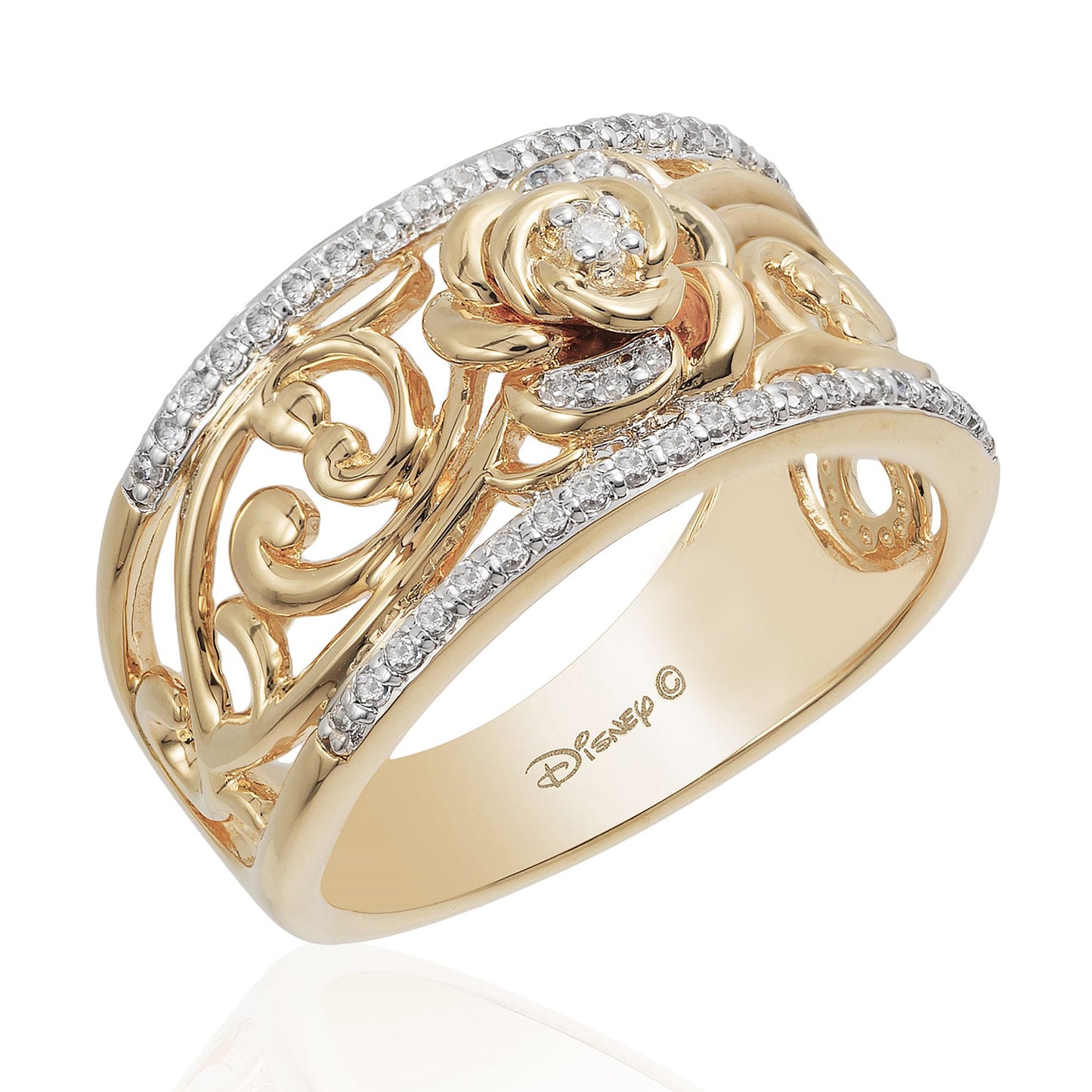 Enchanted Disney Fine Jewelry 14K Yellow Gold over Sterling Silver with 1/5 CTTW Diamond Belle Fashion Ring