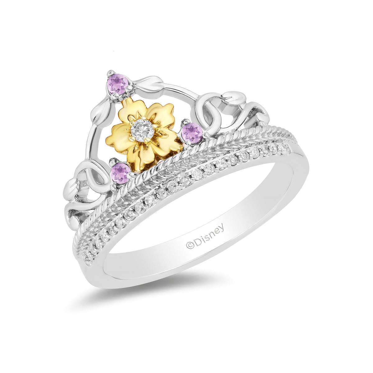 Enchanted Disney Fine Jewelry 14K Yellow Gold over Sterling Silver with 1/10 CTTW Rose-de-France Disney's Rapunzel Ring