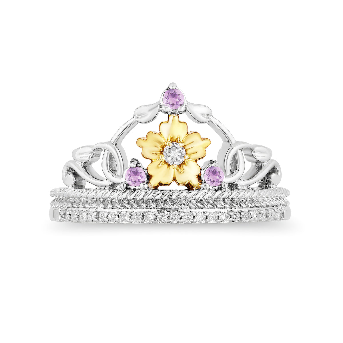 Enchanted Disney Fine Jewelry 14K Yellow Gold over Sterling Silver with 1/10 CTTW Rose-de-France Disney's Rapunzel Ring