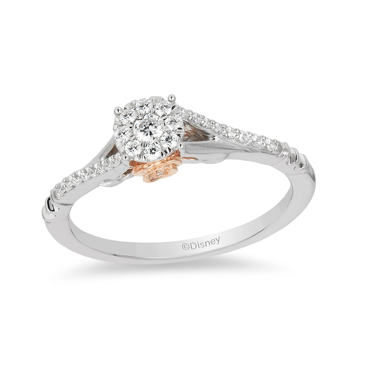 Enchanted Disney Fine Jewelry 10K White Gold and Rose Gold 1/5 CTTW Belle Promise Ring