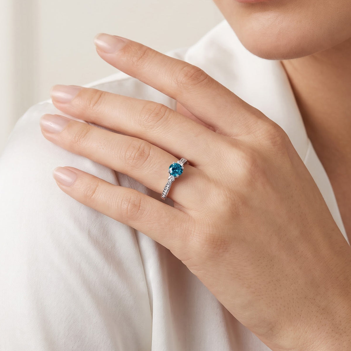 Enchanted Disney Fine Jewelry Sterling Silver with 1/5 CTTW Diamond and London Blue Topaz Cinderella Ring