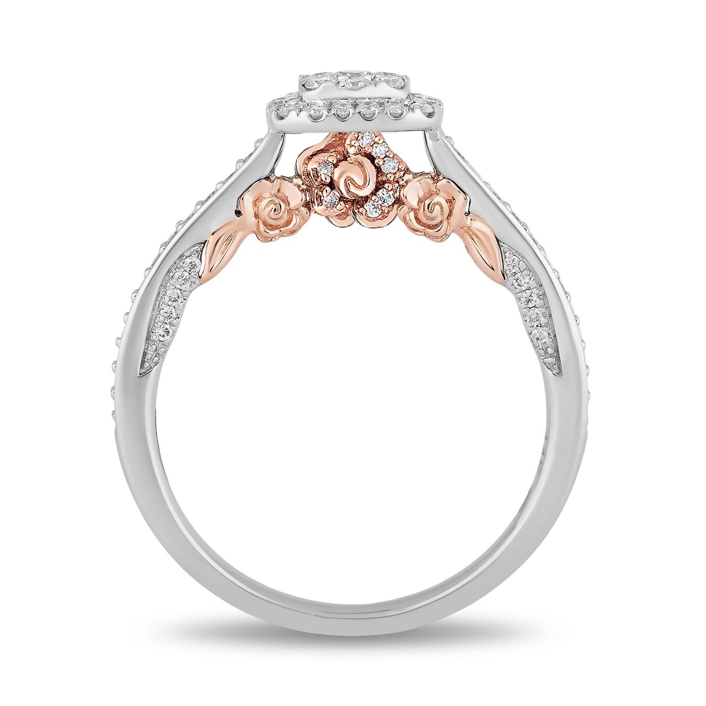 Enchanted Disney Fine Jewelry 14K White Gold and Rose Gold with 1/2 CTTW Diamond Belle Engagement Ring