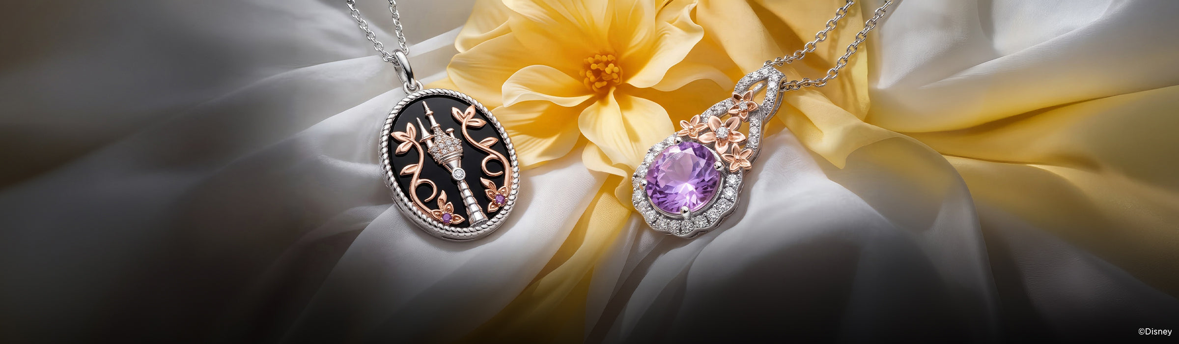 Explore diamond and gemstone necklaces inspired by Disney's Rapunzel Desktop Banner