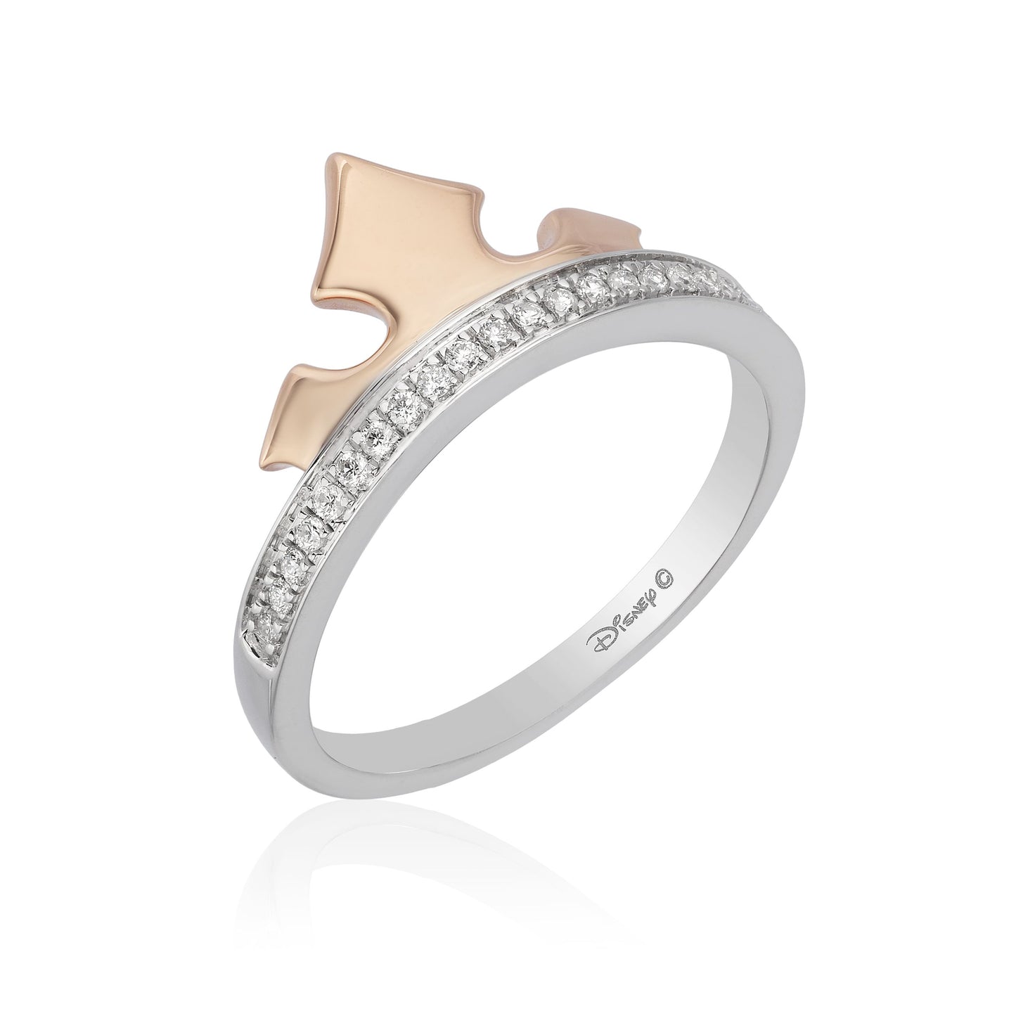 Enchanted Disney Fine Jewelry Sterling Silver and 10k Rose Gold 1/10 CTTW Aurora Tiara Ring