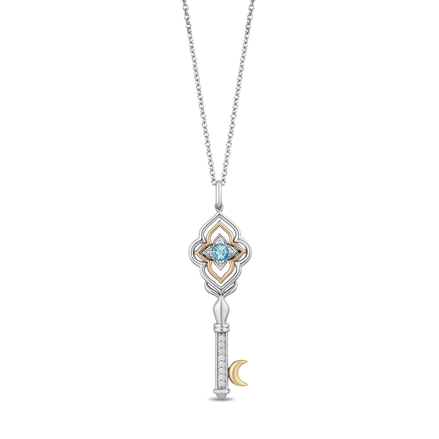Enchanted Disney Fine Jewelry 14K Yellow Gold over Sterling Silver with 1/20 CTTW Diamond and Swiss Blue Topaz Jasmine Pendant Necklace