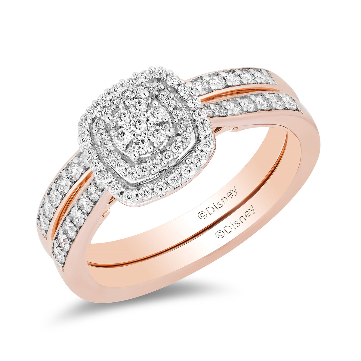 Enchanted Disney Fine Jewelry 14K Rose Gold with 1 2 CTTW Diamond Belle Bridal Set