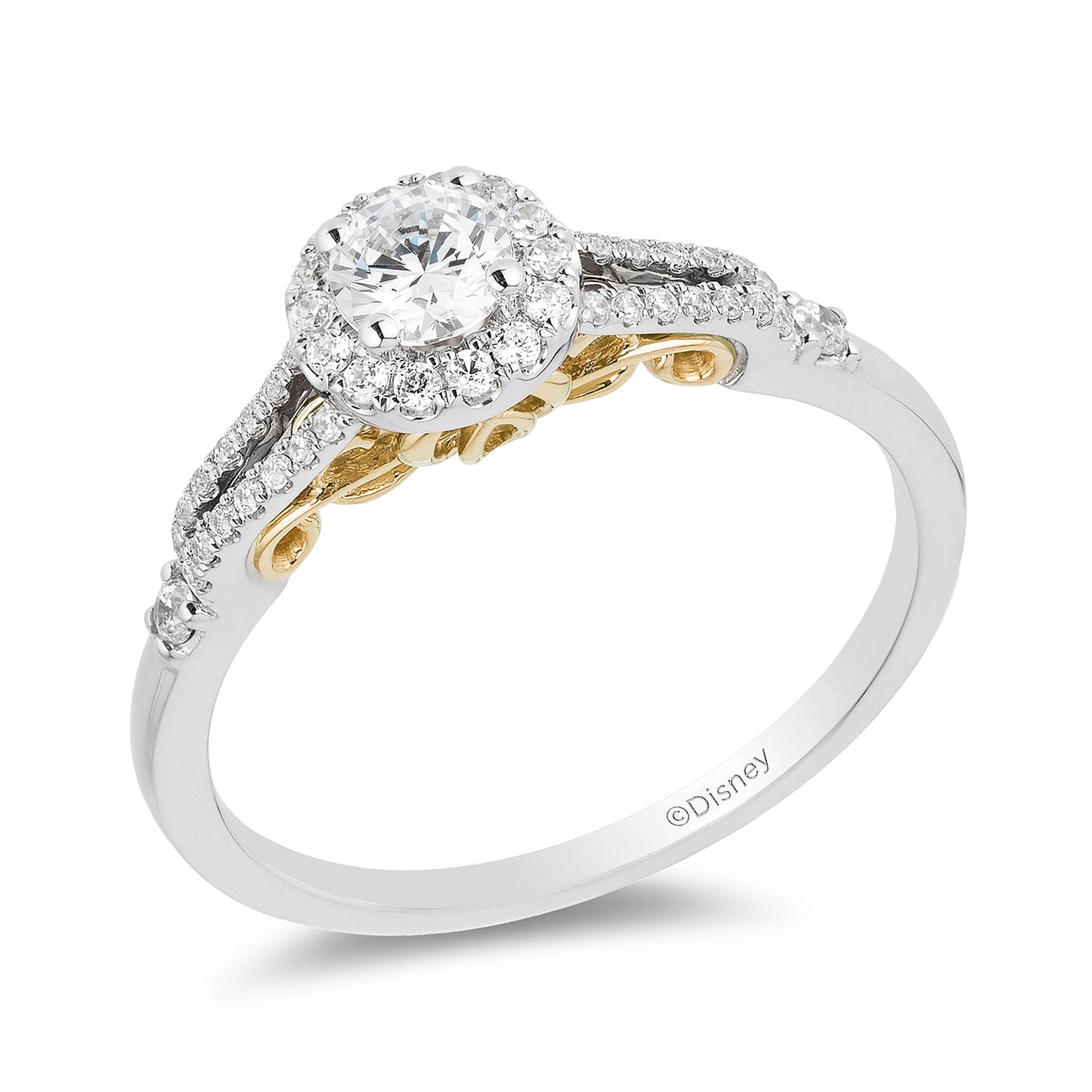 Enchanted Disney Fine Jewelry 14K White Gold and Yellow Gold With 1/2 CTTW Diamond Cinderella Engagement Ring