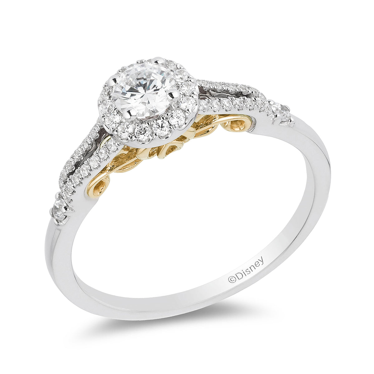 Enchanted Disney Fine Jewelry 14K White Gold and Yellow Gold With 1 2 CTTW Diamond Cinderella Engagement Ring
