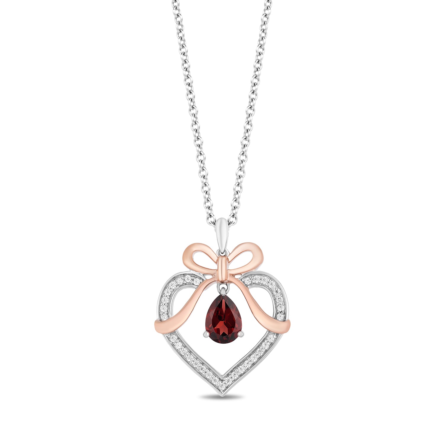Disney Snow White Inspired Diamond & Garnet Pendant Necklace in 10K Sterling Silver & Rose Gold 1/6 Cttw | Enchanted Disney Fine Jewelry