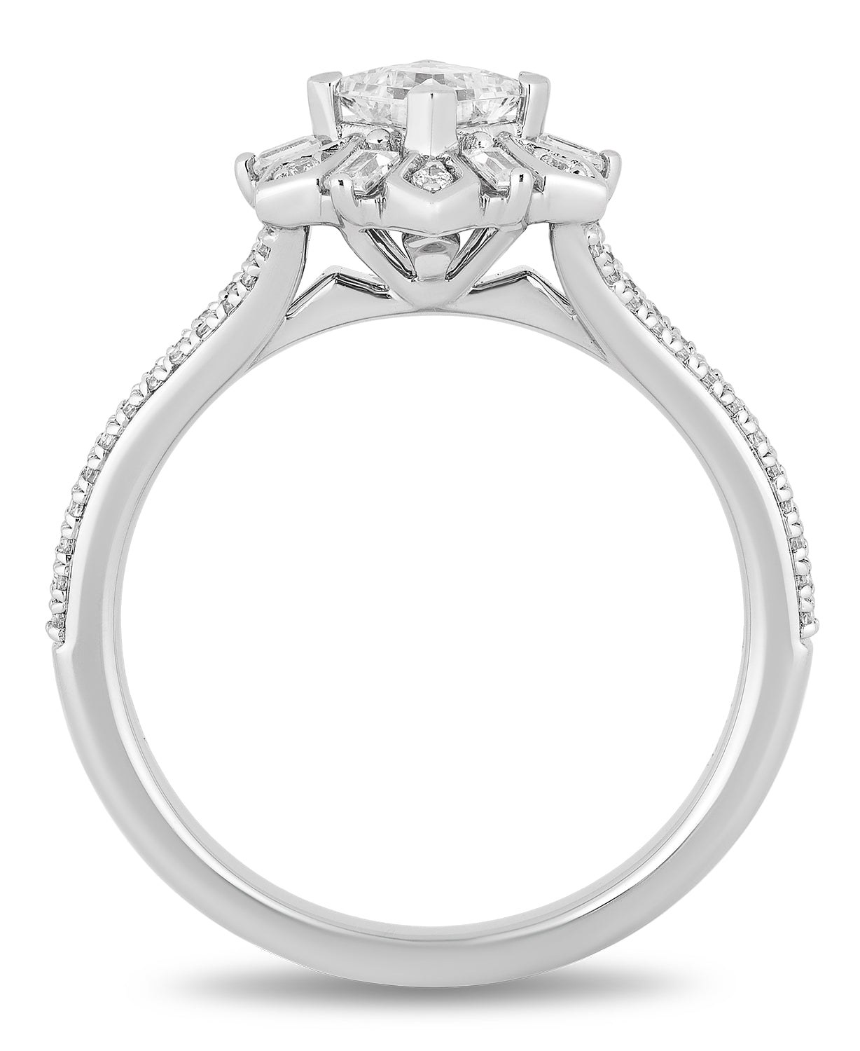 Enchanted Disney Fine Jewelry 14K White Gold with 3/4 CTTW Princess Baguette and Round Shape Diamond Elsa Snowflake Engagement Ring