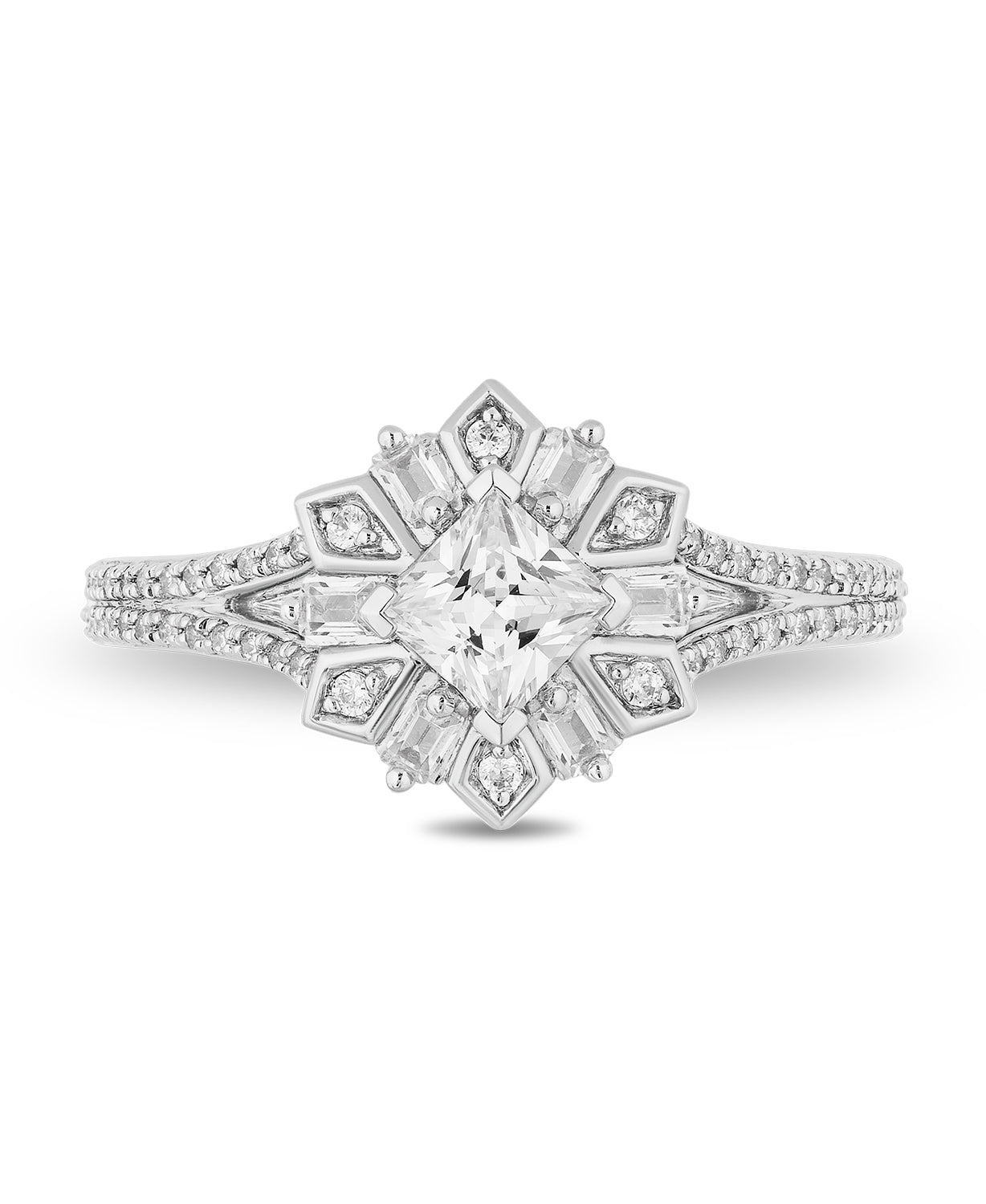 Enchanted Disney Fine Jewelry 14K White Gold with 3/4 CTTW Princess Baguette and Round Shape Diamond Elsa Snowflake Engagement Ring