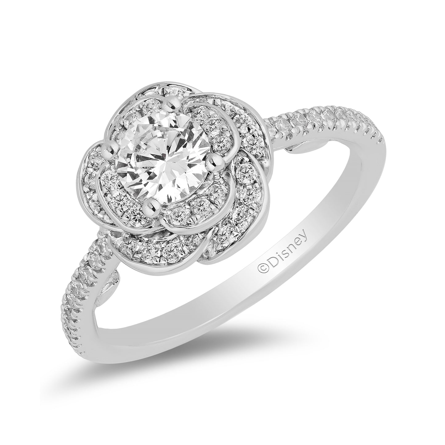Enchanted Disney Fine Jewelry 14K White Gold with 1 CTTW Diamond Belle Rose Bridal Ring