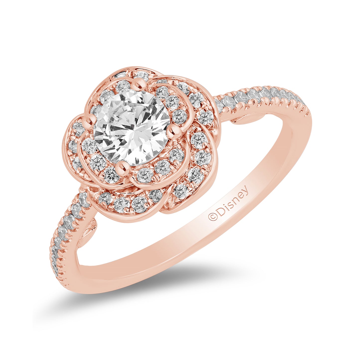 Enchanted Disney Fine Jewelry 14K Rose Gold with 1 CTTW Diamond Belle Rose Engagement Ring