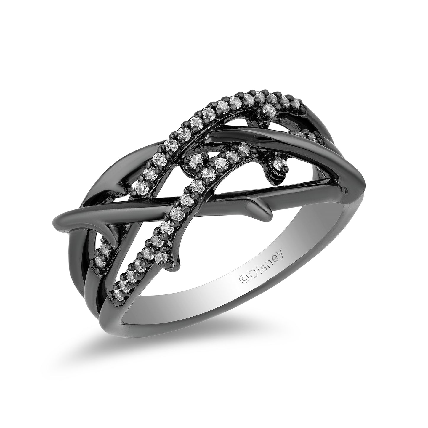 Enchanted Disney Fine Jewelry Sterling Silver with Black Rhodium 1/6 CTTW Maleficent Ring