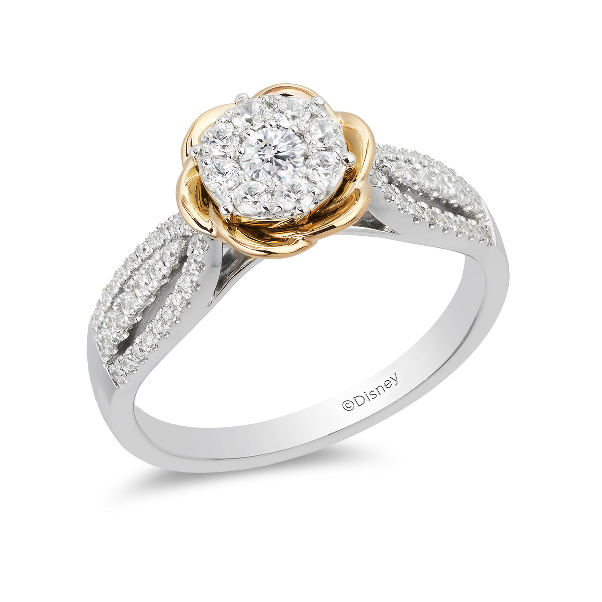 Enchanted Disney Fine Jewelry 14K Yellow Gold and White Gold with 1 2 CTTW Diamond Belle Composite Engagement Ring