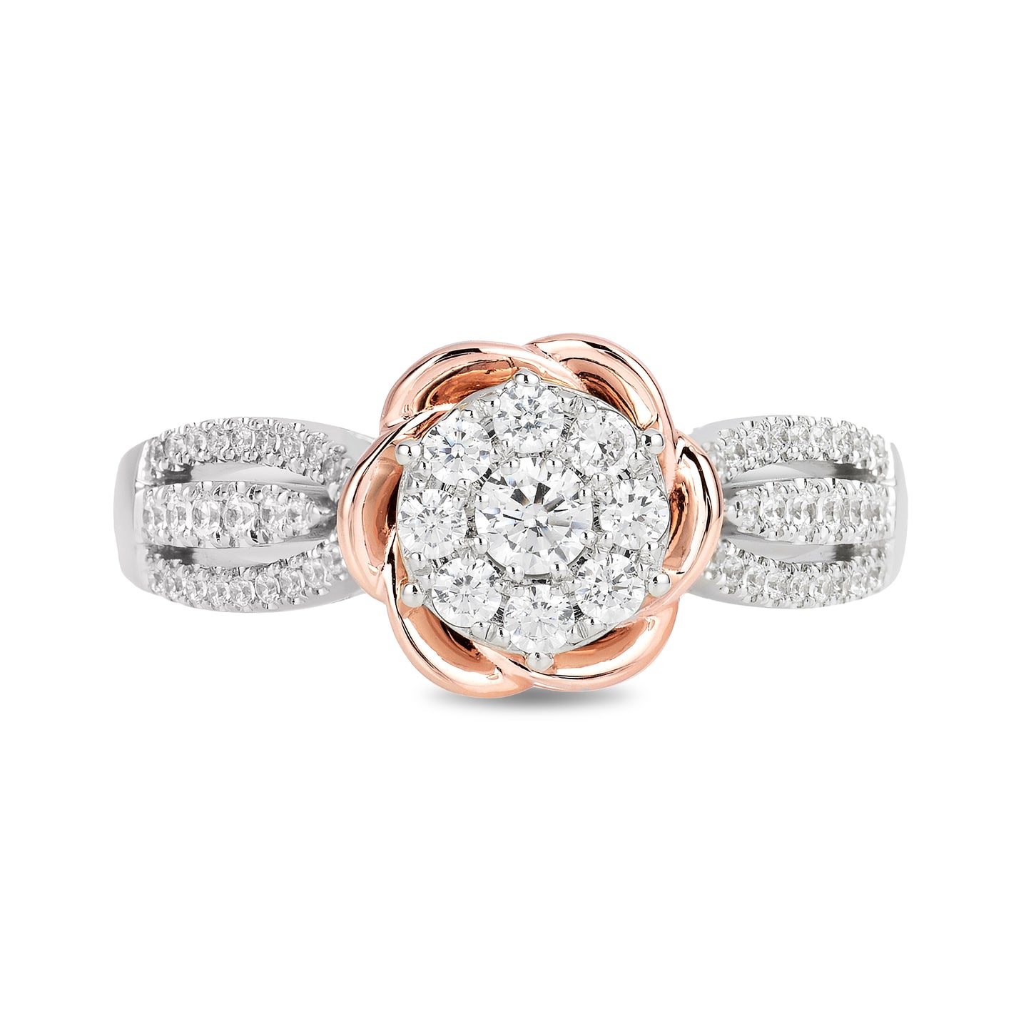 Enchanted Disney Fine Jewelry 14K Rose Gold and White Gold with 1/2 CTTW Diamond Belle Composite Engagement Ring