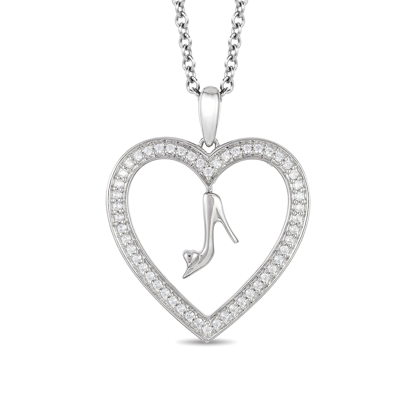 Enchanted Disney Fine Jewelry Sterling Silver with 1/5 CTTW Diamond Cinderella Fashion Pendant Necklace
