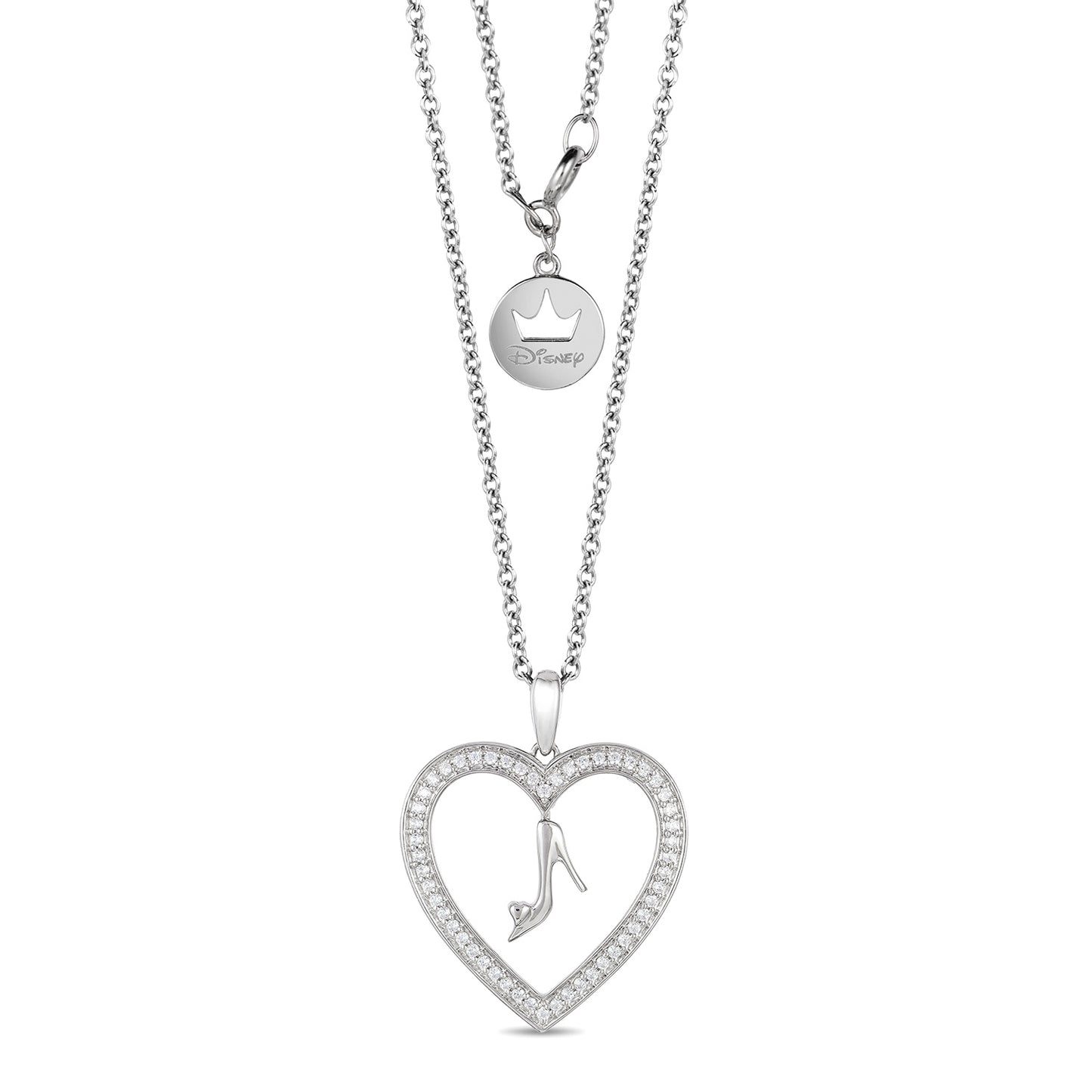 Enchanted Disney Fine Jewelry Sterling Silver with 1/5 CTTW Diamond Cinderella Fashion Pendant Necklace
