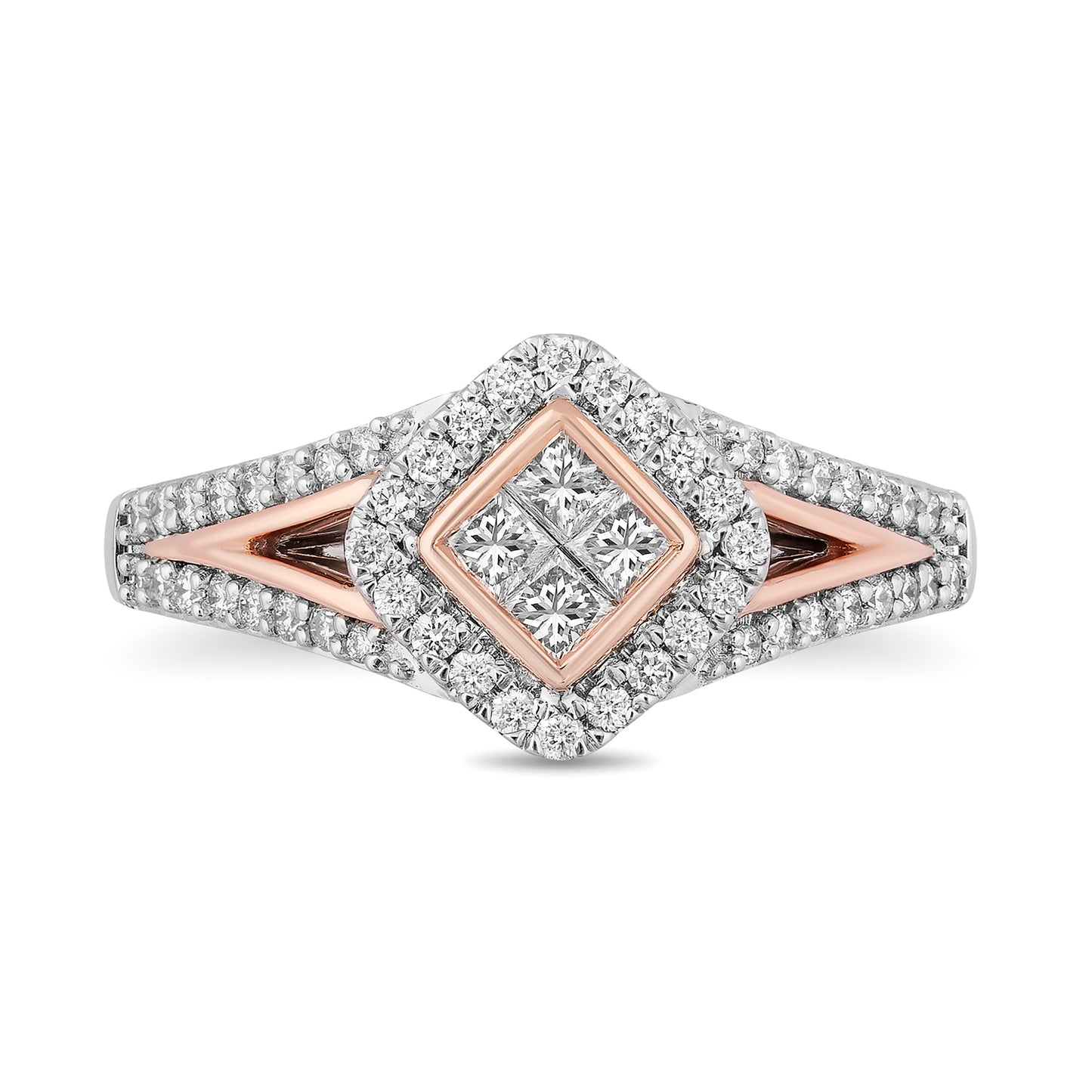 Enchanted Disney Fine Jewelry 14K White Gold and Rose Gold with 1/2 CTTW Princess and Round Diamond Composite Head Aurora Engagement Ring
