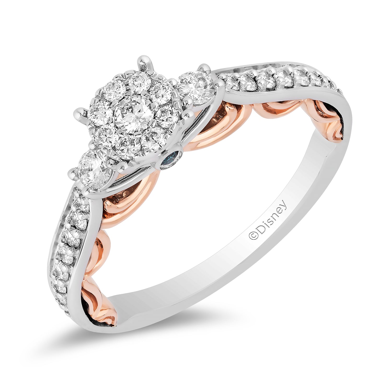 Disney Belle Inspired Diamond Engagement Ring in 14K White Gold and Rose Gold 1/2 CTTW View 1