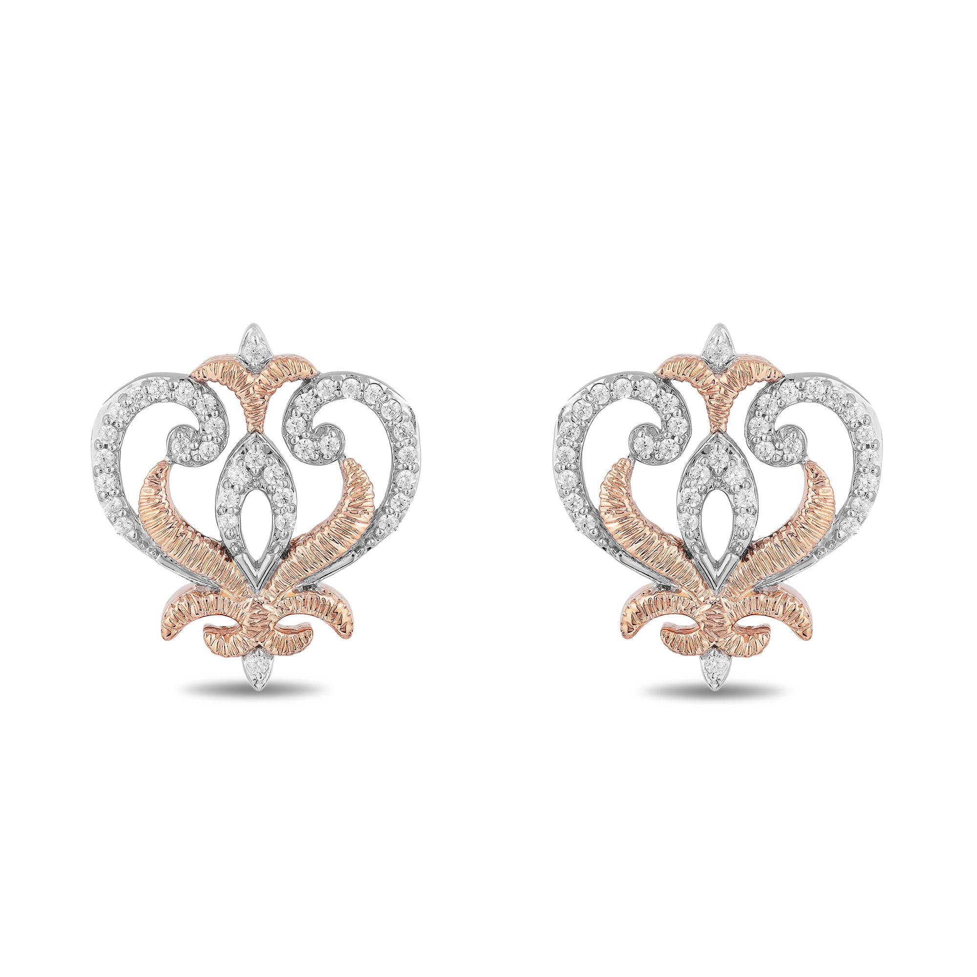 Disney Anna Inspired Diamond Stud Earrings 10K Rose Gold 1/10 CTTW