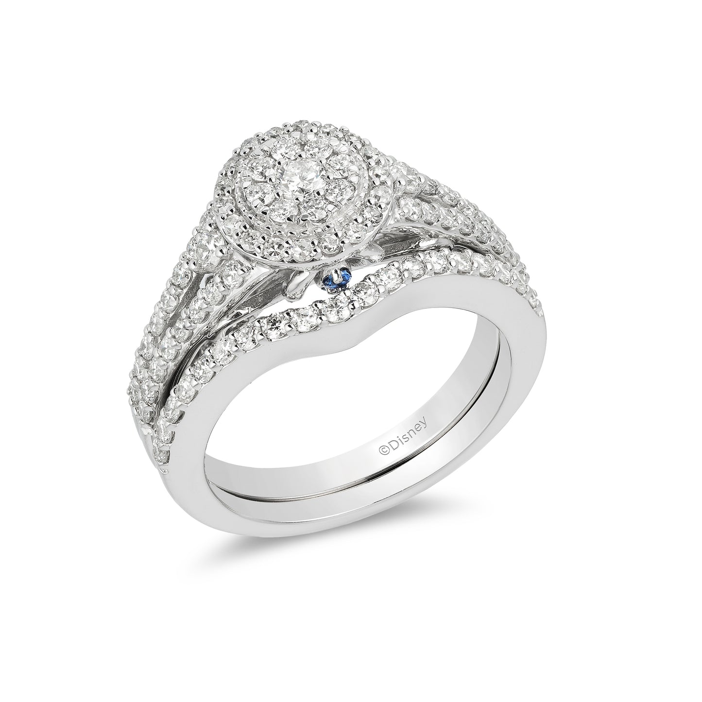 Enchanted Disney Fine Jewelry 14K White Gold with 1 CTTW Diamond and Created Blue sapphire Disney Cinderella Bridal Set