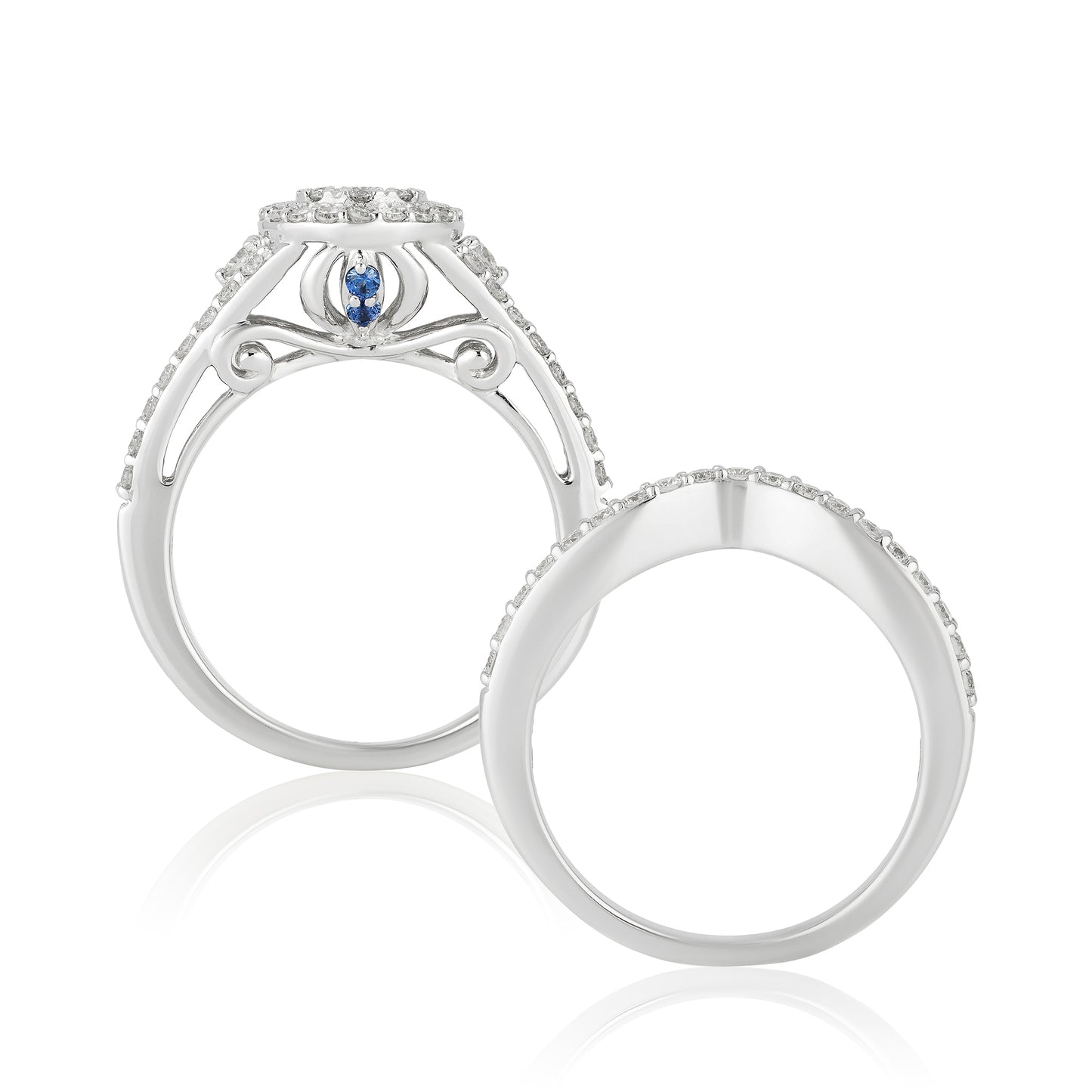 Enchanted Disney Fine Jewelry 14K White Gold with 1 CTTW Diamond and Created Blue sapphire Disney Cinderella Bridal Set