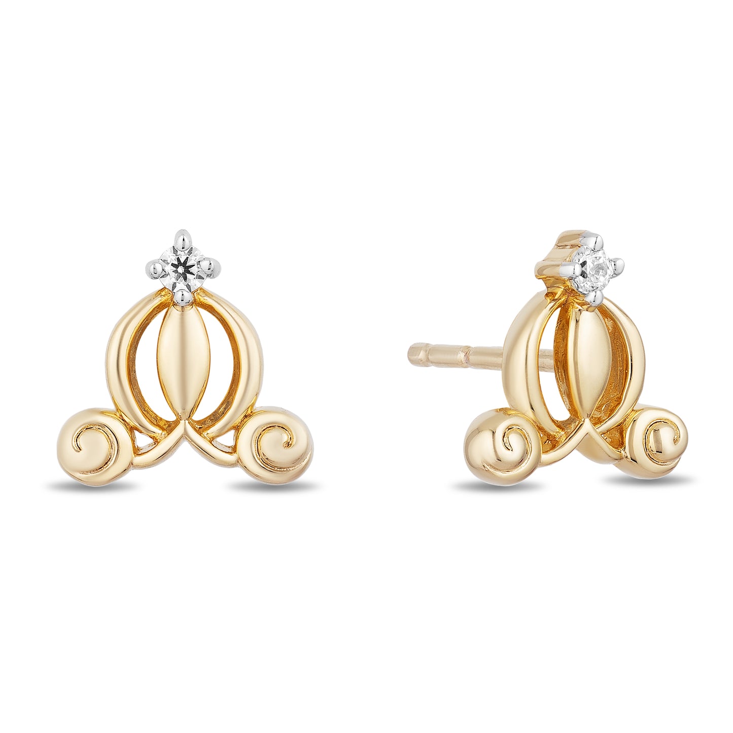 Enchanted Disney Fine Jewelry 14K Yellow Gold over Sterling Silver 1/20 CTTW Diamond Cinderella Carriage Earrings