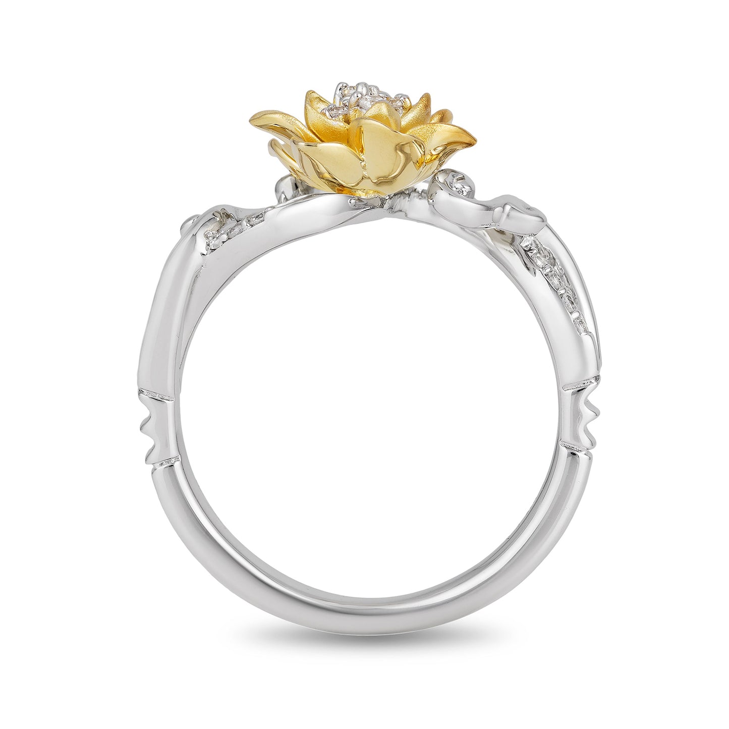 Enchanted Disney Fine Jewelry Sterling Silver and 10K Yellow Gold 1/10 CTTW Tiana Water Lily Ring