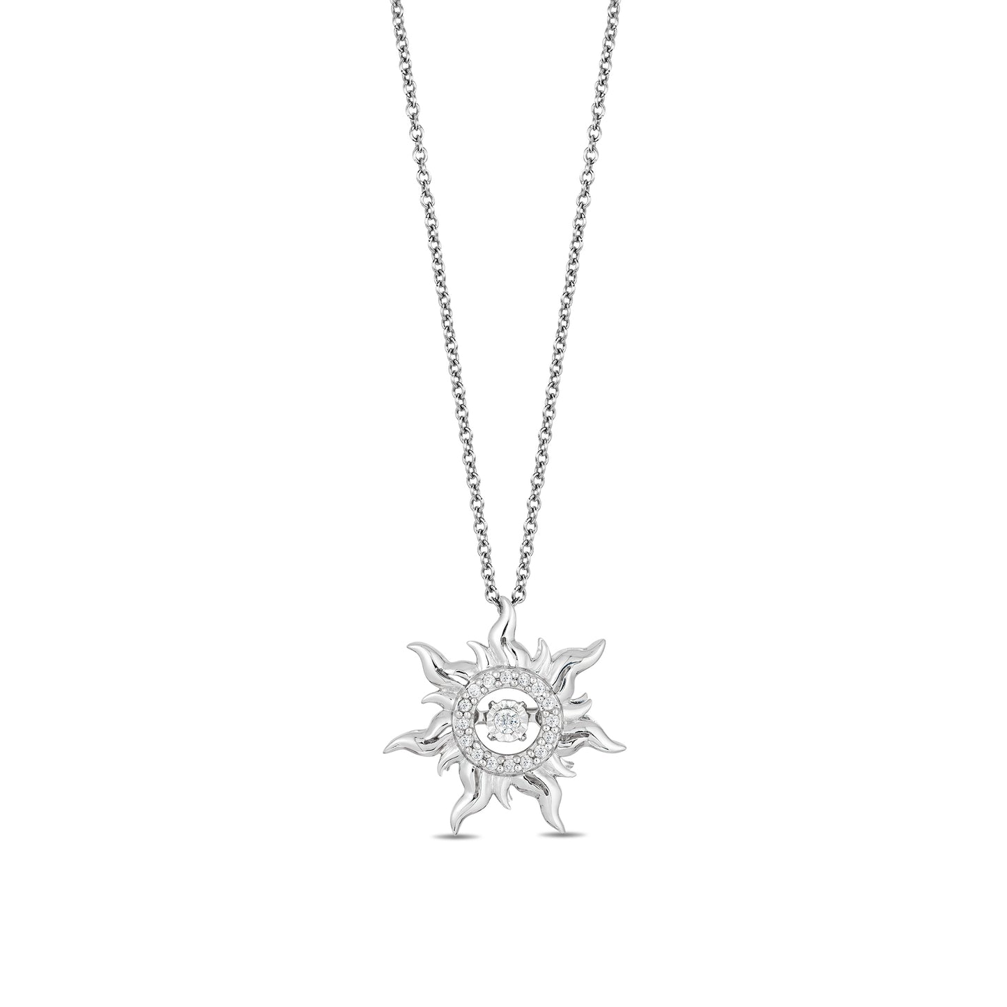Enchanted Disney Fine Jewelry Sterling Silver with 1/20 CTTW Dancing Diamonds Rapunzel Pendant Necklace